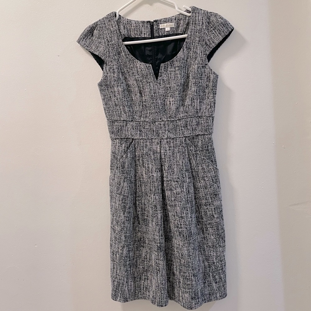 SHOSHANNA Black White Tweed Cap Sleeve Dress Sz 0